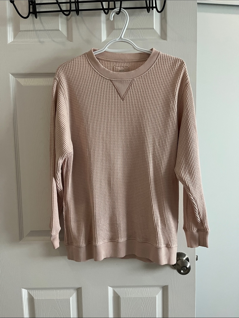 aerie Waffle Crewneck Sweater in Light Blush